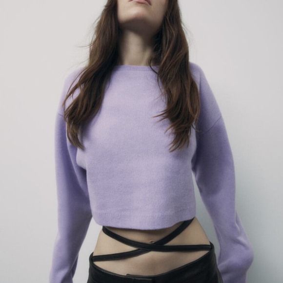 BNWOT Zara Soft Cropped T-shirt  Lilac - Picture 3 of 5